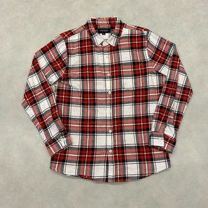PacSun Pocket Plaid Flannel Shirt (White/Red, size M)